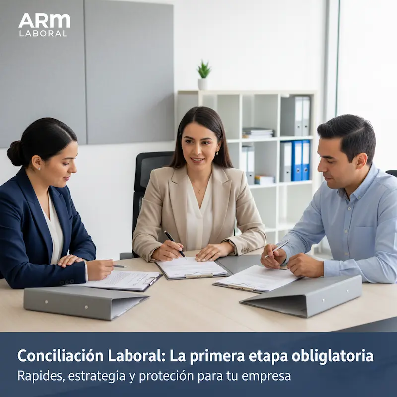 Dos personas en una mesa de negociación, representando la conciliación laboral.